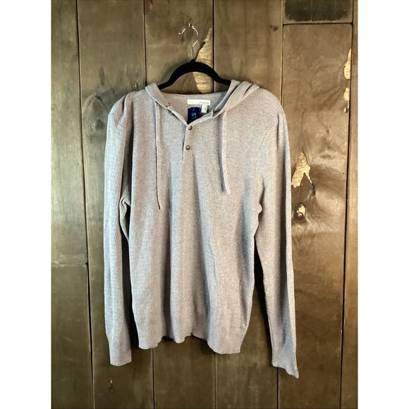 Men's Hawker Rye Jet Cotton Neps Popover Henley Hoodie Med Beige - Picture 1 of 2
